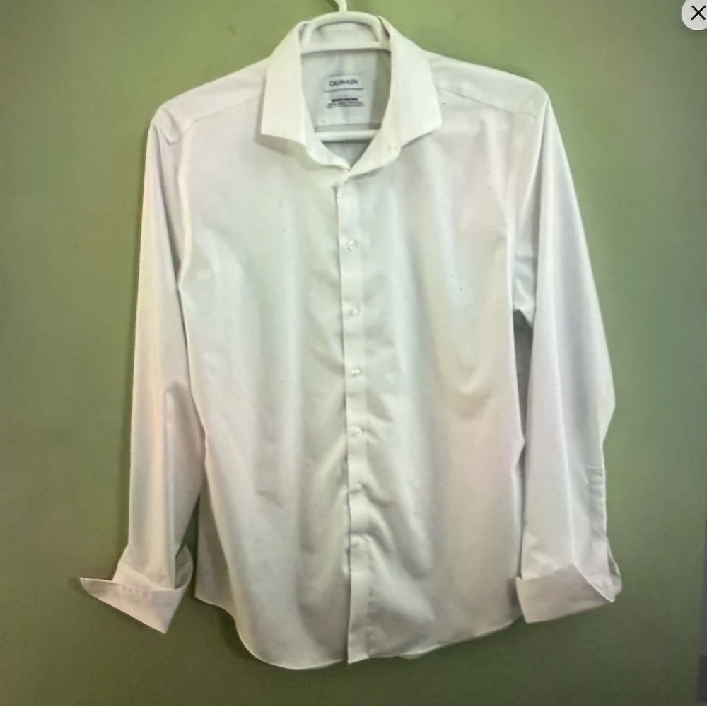 Calvin Klein Men's‎ White Dress Shirt French cuffs formal neck 17.5 big and tall